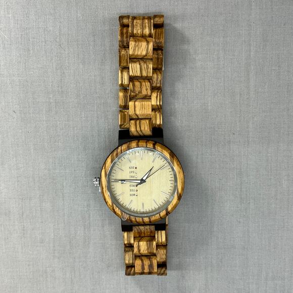 The Wood Forest Nova Wooden Wrist Watch -Tan Ebony-Zebra Wood-Men Watch-Big Face - Picture 5 of 12